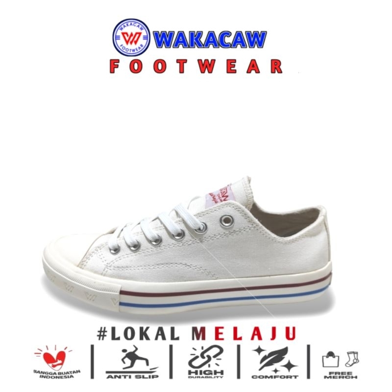 [ WAKACAW ] Sepatu Sneakers Clasic Off White Lis Red Blue