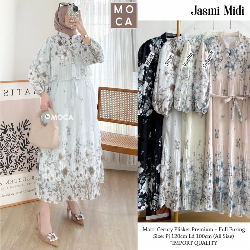 LISINA KALINA ENESA Midi Dress Muslim Ceruty Plisket Motif Etnik Motif by MOCA