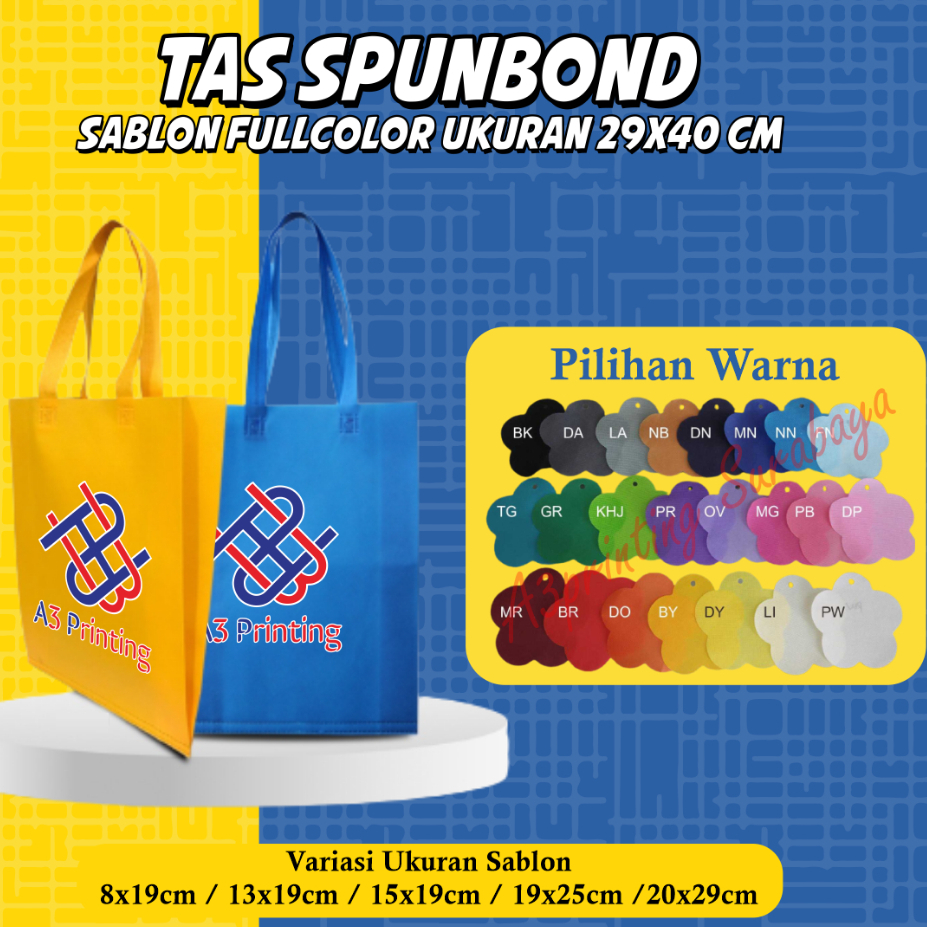 goodiebag / totebag / tas spunbond ukuran 29x40cm untuk seminar promosi sablon fullcolor di surabaya