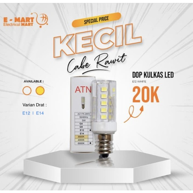 Lampu Dop Kulkas LED Drat E12 E14 5W 5 Watt Putih Kuning