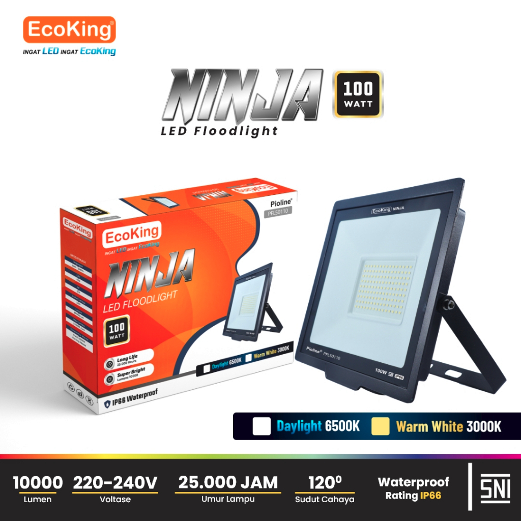 Lampu Sorot EcoKing Led Flood Light Ninja 100W Cahaya Putih Kuning