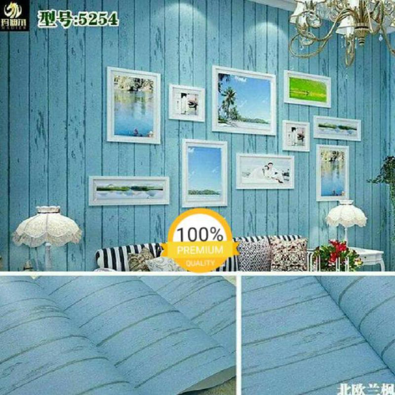 Wallpaper Dinding Kayu Biru Garis Premium