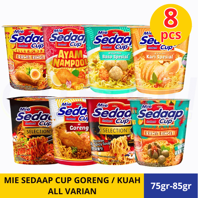 

(ISI 8pcs) MIE SEDAAP CUP GORENG / KUAH SEMUA RASA (BISA MIX VARIAN)
