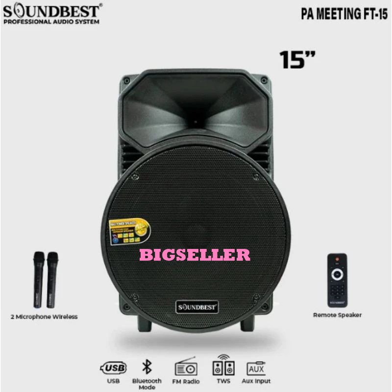 Speaker Portable Soundbest FT15 FT-15 Garansi Resmi 1 Tahun - 15 Inch Bluetooth Soundbest FT 15 orig