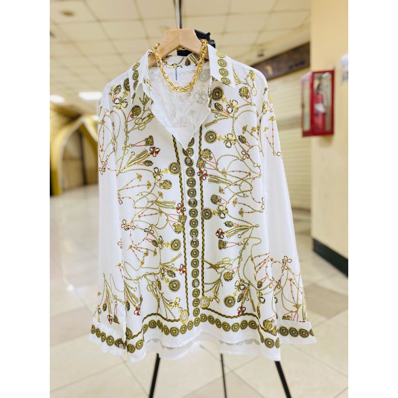 Kemeja wanita cantik silk Cjfashion motif rantai kalem