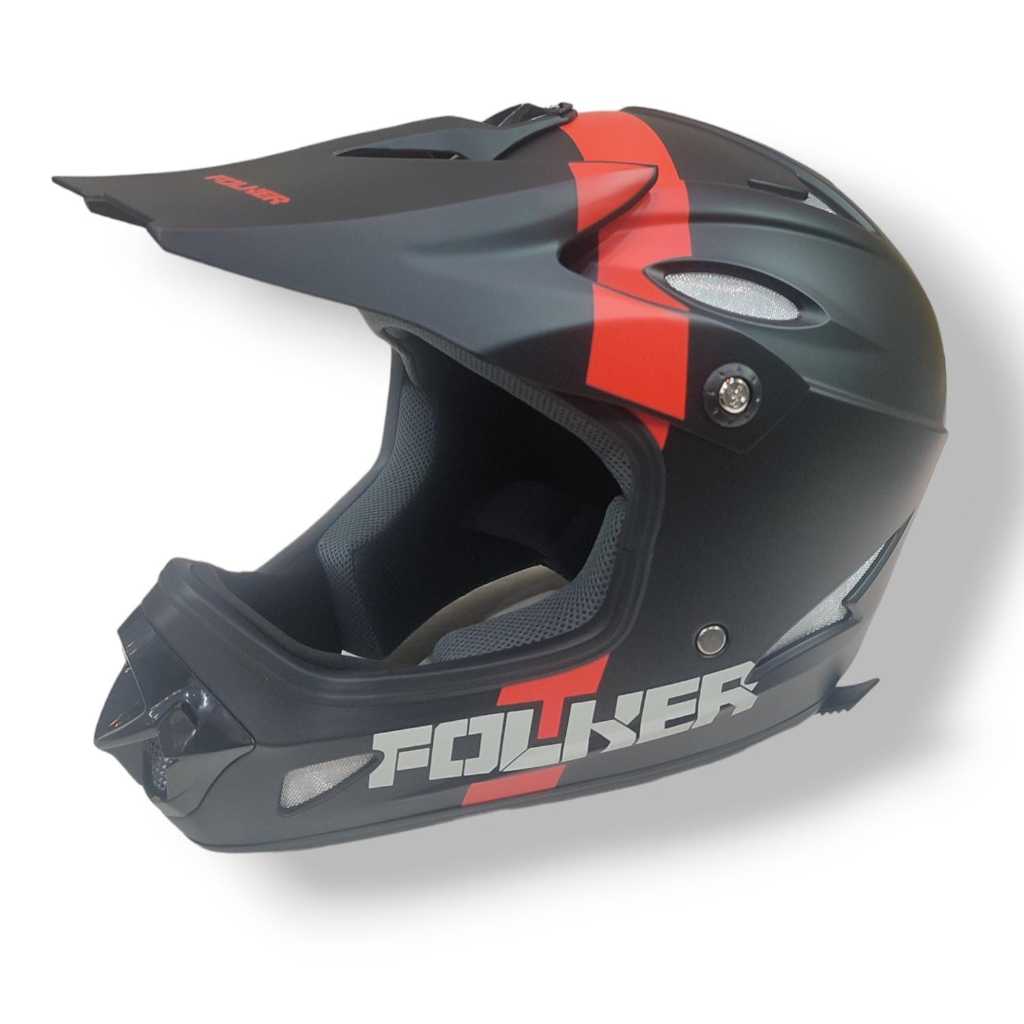 Helmet Sepeda FOLKER Black Red Original Helm Full Face DH Trail