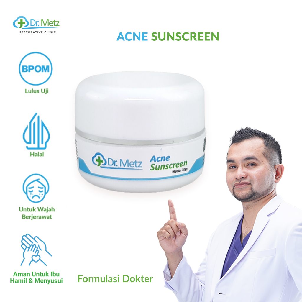 Dr Metz Skincare Acne Sunscreen 10 gr - With SPF 30 Krim Siang Untuk Jerawat & Bekas Jerawat .
