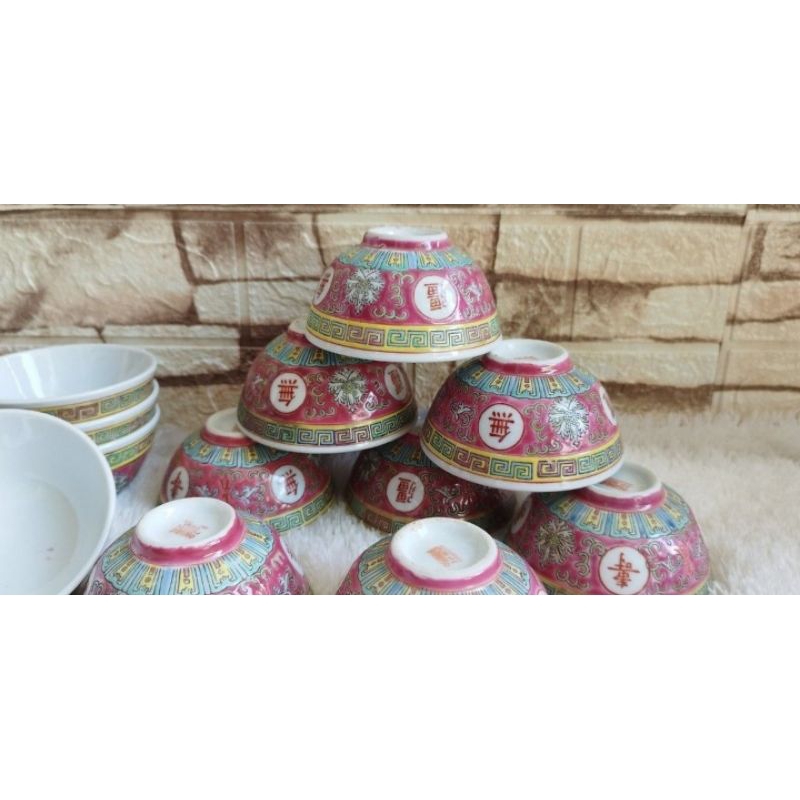 mangkok motif tulisan china keramik 6pc