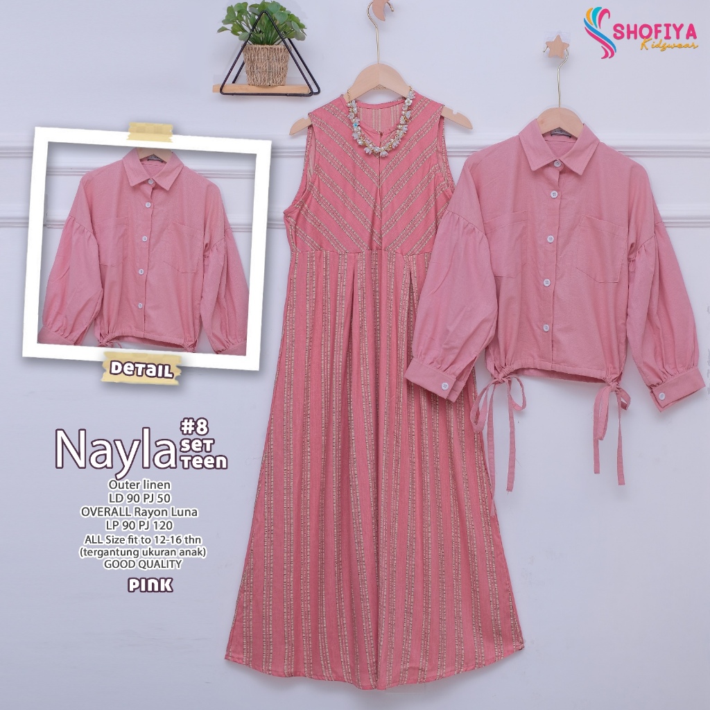 nayla8 gamis dress dres baju pakaian busana overall rayon motif garis setelan set 2in1 outer moscrep