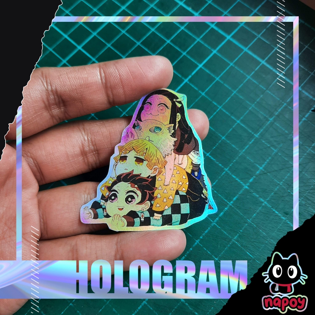 

Stiker Hologram Anime Demon Slayer Tanjiro Zenitsu Inosuke Nezuko