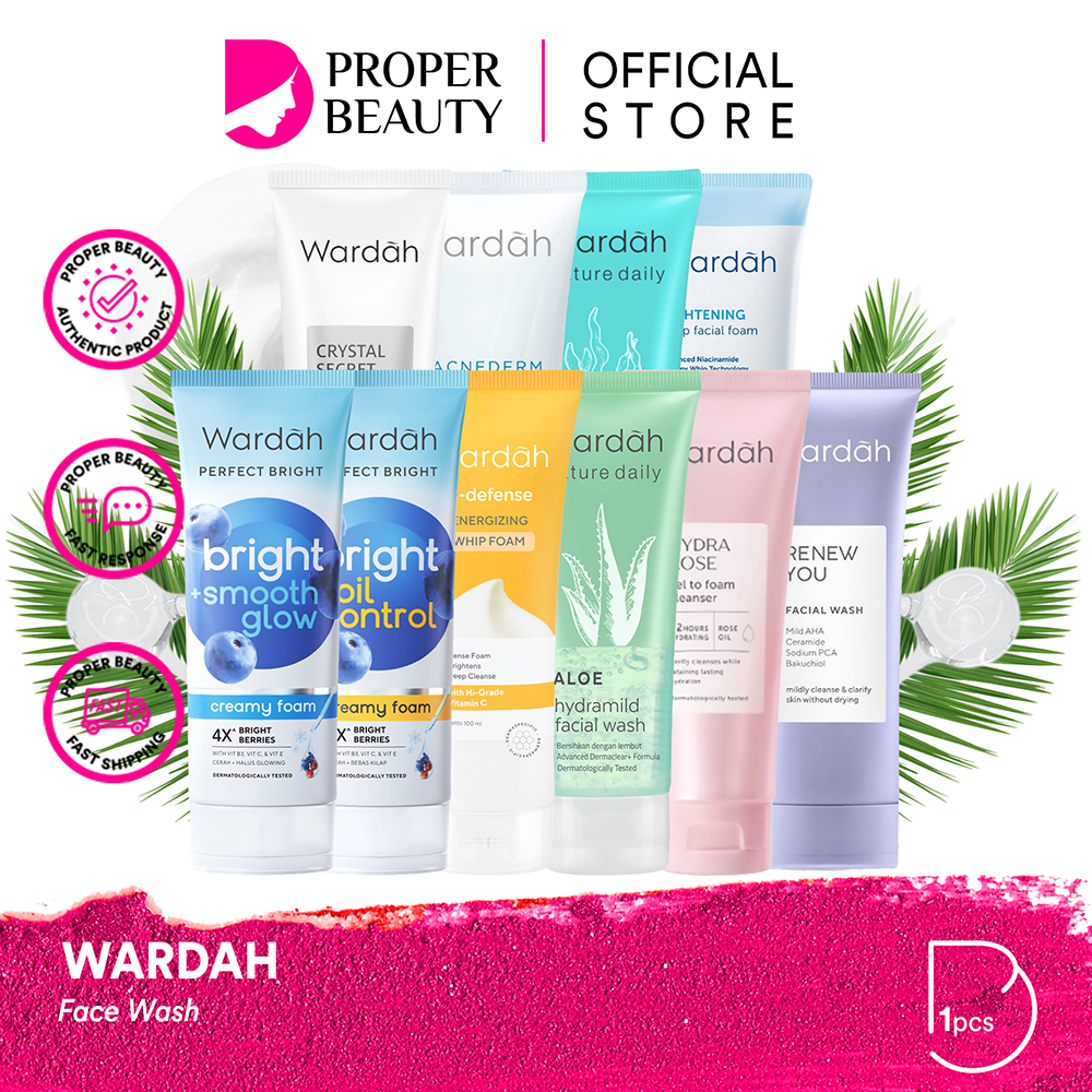 WARDAH Face Wash Indonesia / Pembersih Wajah / Crystal Secret / Lightening / Acnederm / C-Defense / 