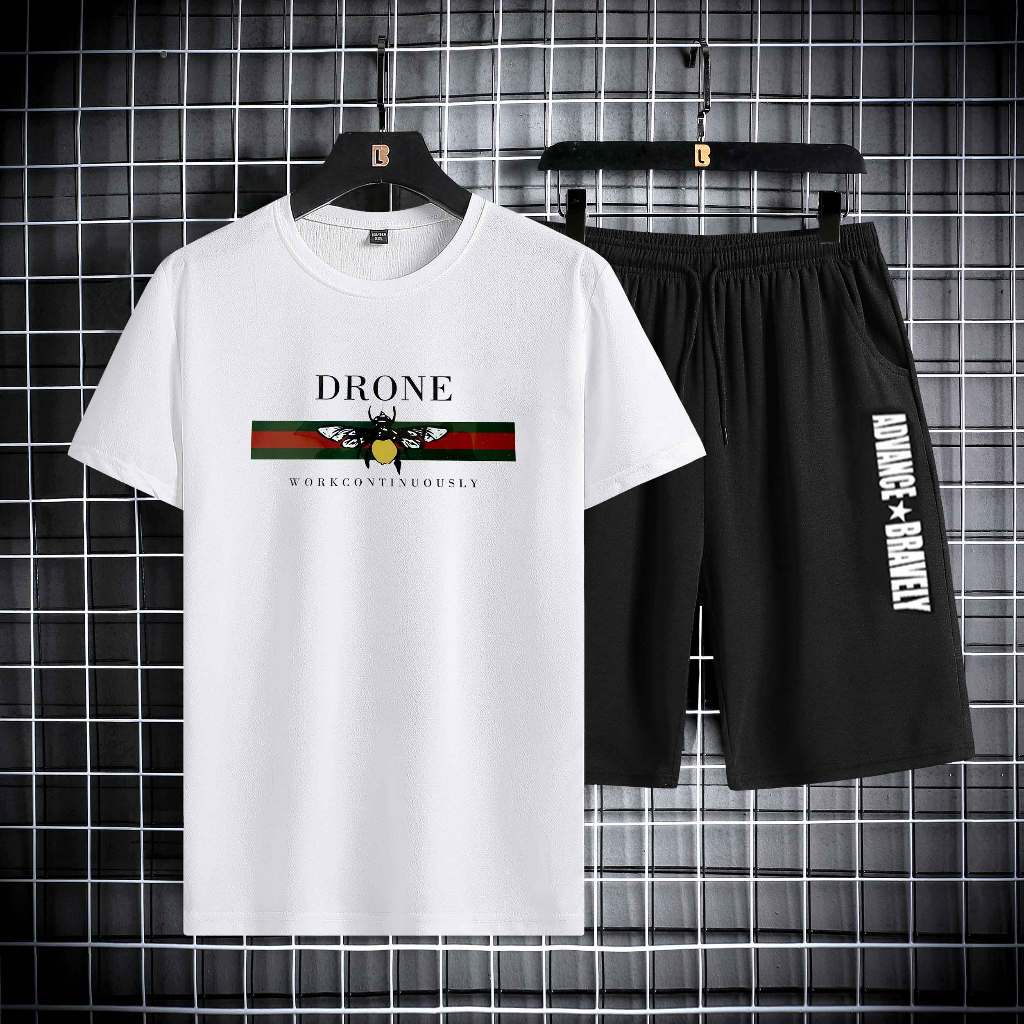 Baju dan Celana Pria Satu / Setelan Kaos Pria Pendek dan Celana Pendek / Set Tampil Trendi dengan Ko
