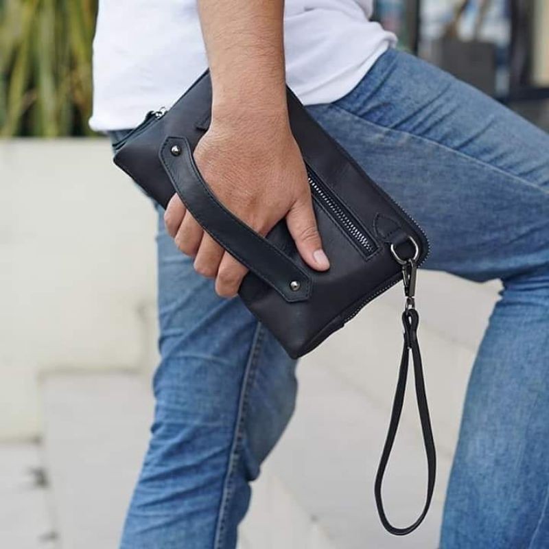 [READY] MS Clutch Hitam - Tas Tangan Pria Kulit Mark Hemsworth Code V7745