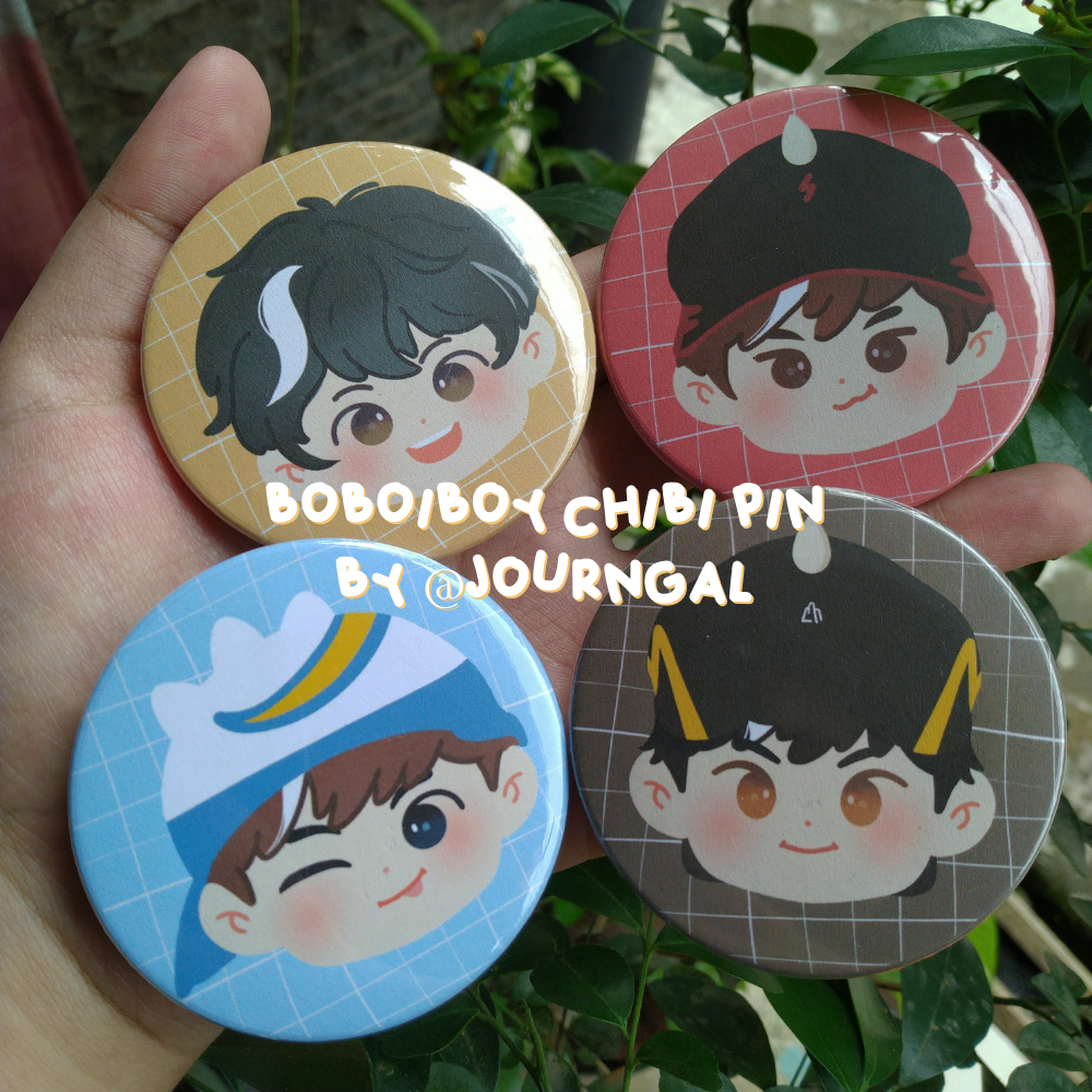 [READY STOCK] BBB BOBOIBOY ELEMENTALS BOEL CHIBI FANMERCH PIN GLOSSY : Boboiboy Ori, Halilintar, Tau