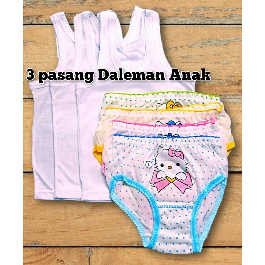 PAKET HEMAT 3 Pasang / 3 Stel CD dan Kaos Dalam Anak Perempuan Usia 1-9 Tahun /CD dan Singlet Anak p