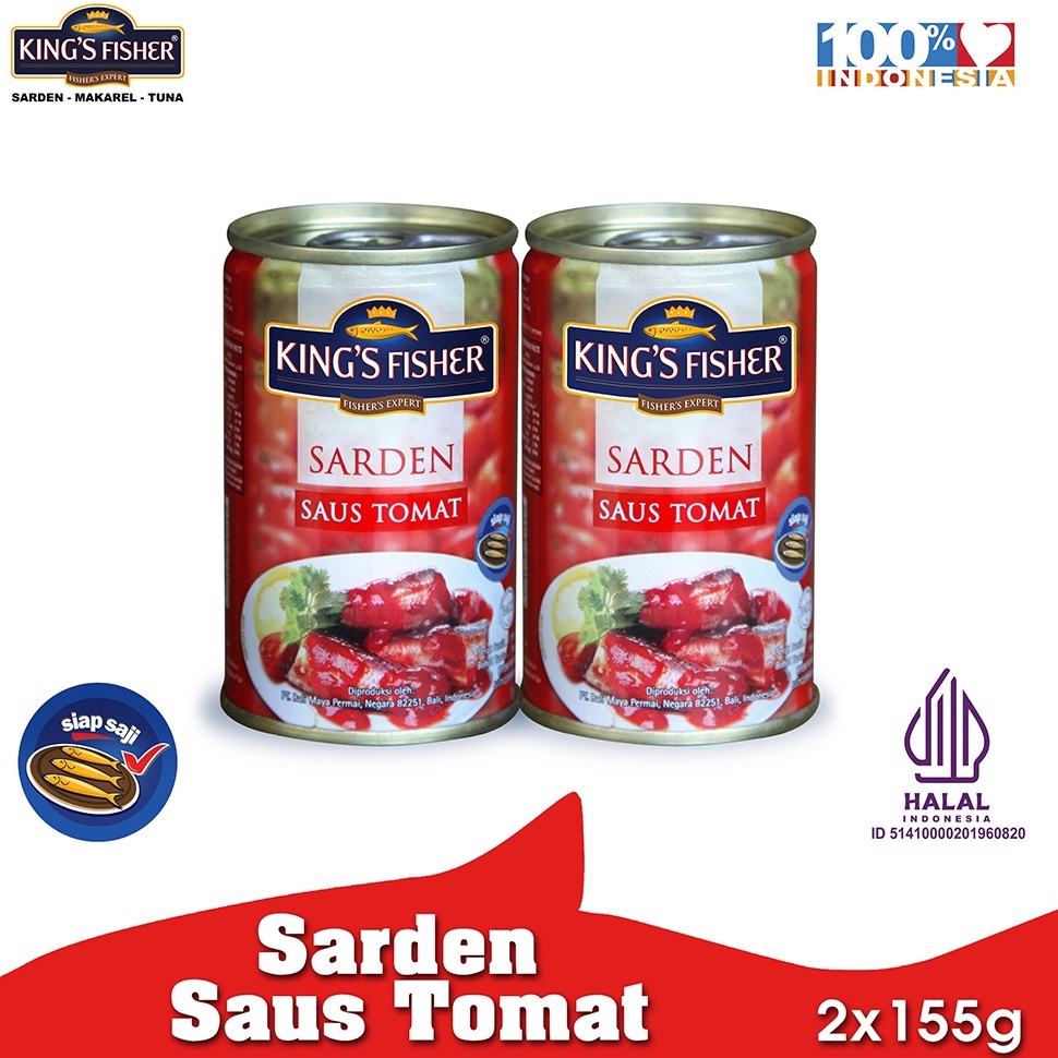 

QEF391 GROSIR Paket couple 2 pcs Kings Fisher Sarden mini saus tomat Makanan Kaleng 155 g kings fisher