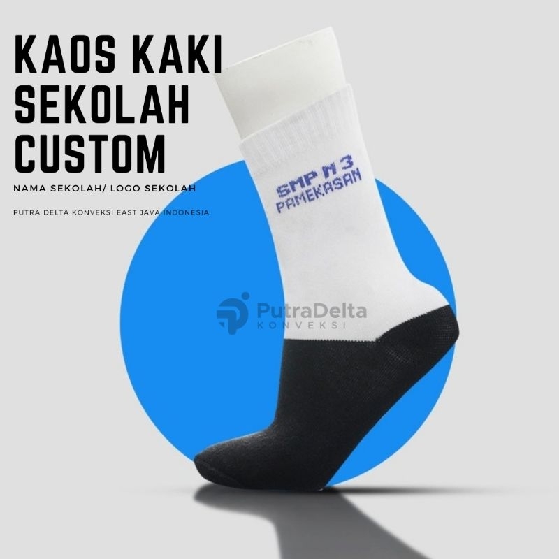 KAOS KAKI CUSTOM LOGO SEKOLAH, KAOS KAKI CUSTOM NAMA SEKOLAH TEBAL PREMIUM, KAOS KAKI LOGO SEKOLAH S