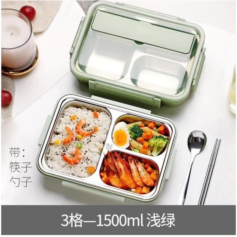 Kotak Makan Stainless 3Sekat Lunchbox 1500ml