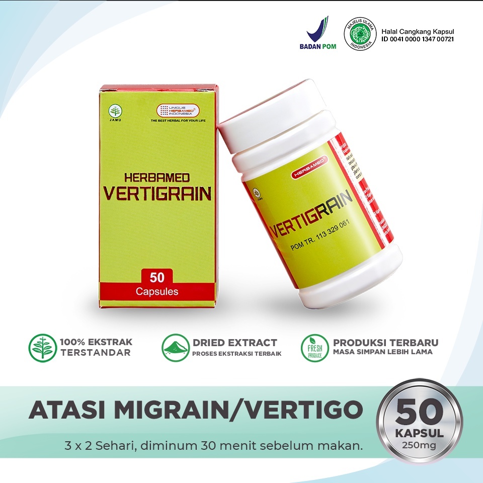 Herbamed Vertigrain 50 Kapsul @250mg Membantu Meredakan Migrain, Vertigo, Sakit Kepala