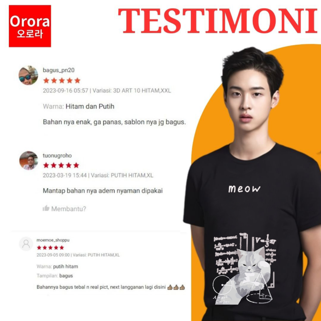 Orora Kaos Pria Cute Cat Mathematics Meow - Baju Atasan Sablon High Quality Pria Wanita Ukuran S M L XL XXL XXXL keren Original ORC 26