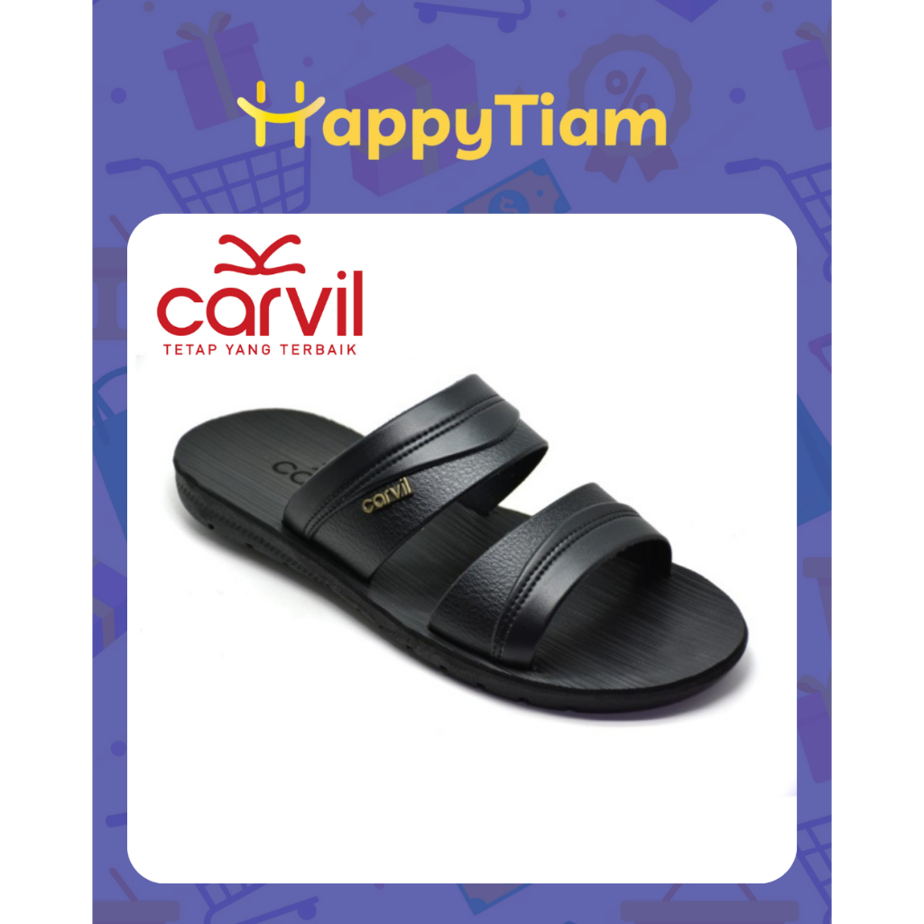 SANDAL PRIA CARVIL FERGUSO 02 BLACK 38 - 44 SLOP ORIGINAL ~ SENDAL COWOK SLIP ON HITAM FANCY