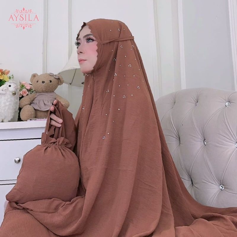 Mukena Safa Mukena Dewasa Cringkle Polos Swarovsky By Aysila