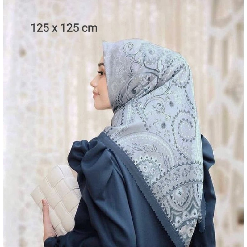 SALE HIJAB / SYARI RUSMANAA ABU BIRU / COD / KERUDUNG VOAL MOTIF / SEGI EMPAT VOAL / JILBAB TERBARU 