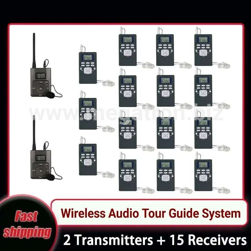 Paket Wireless Audio Tour Guide System (2 transmitter+15 receiver) - cocok untuk umroh haji / translator