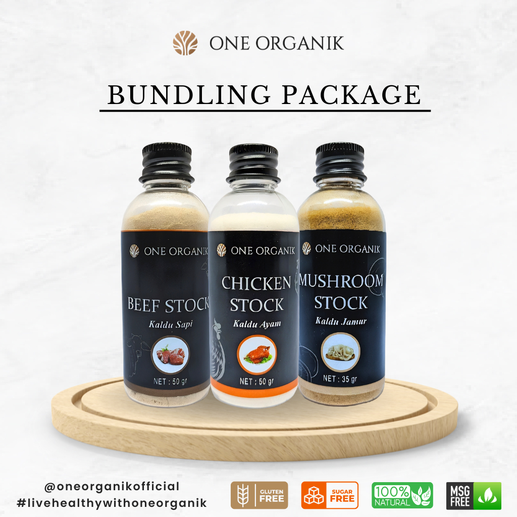 

Paket Bundling One Organik Stock | (Beef Stock 50 gr, Chicken Stock 50 gr, Mushroom Stock 35 gr)