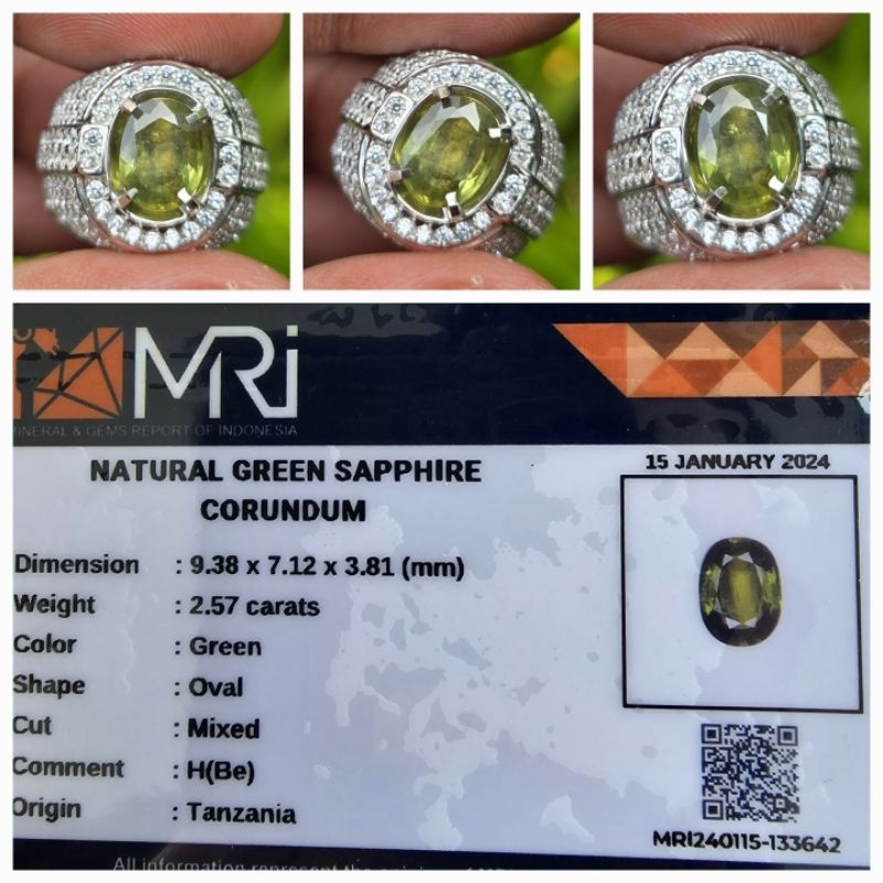 Natural Green Sapphire Tanzania Memo 2.57 crt