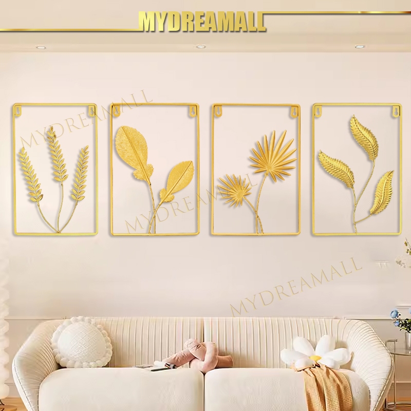20Cm*30Cm Mural Tanaman Besi / Lukisan Dekoratif Daun Emas / Hiasan Dinding Sofa Latar