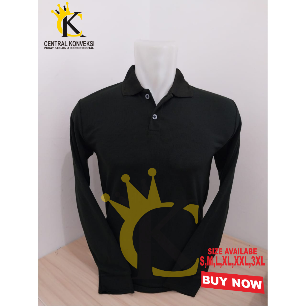 Kaos Polo Shirt Hitam / Kaos Kerah Polo Tangan Panjang Pria - Wanita / Polo Shirt Panjang Hitam