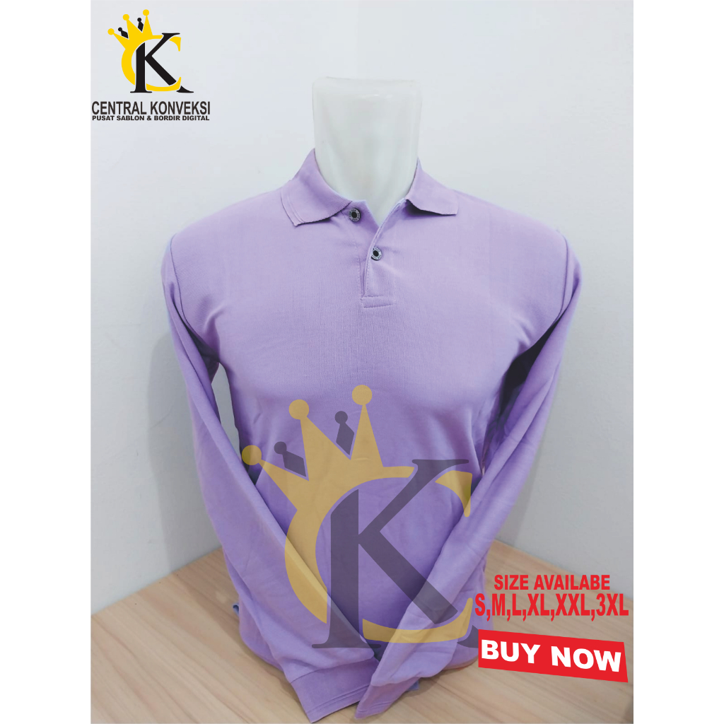 Kaos Polo Shirt Lilac / Kaos Kerah Polo Tangan Panjang Pria - Wanita / Polo Shirt Panjang Lilac
