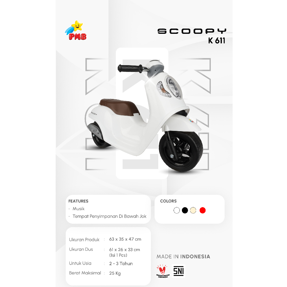 MAINAN ANAK MOTOR-MOTORAN / FOOT TO FLOOR K611 HONDA SCOOPY / MAINAN MOTOR ANAK