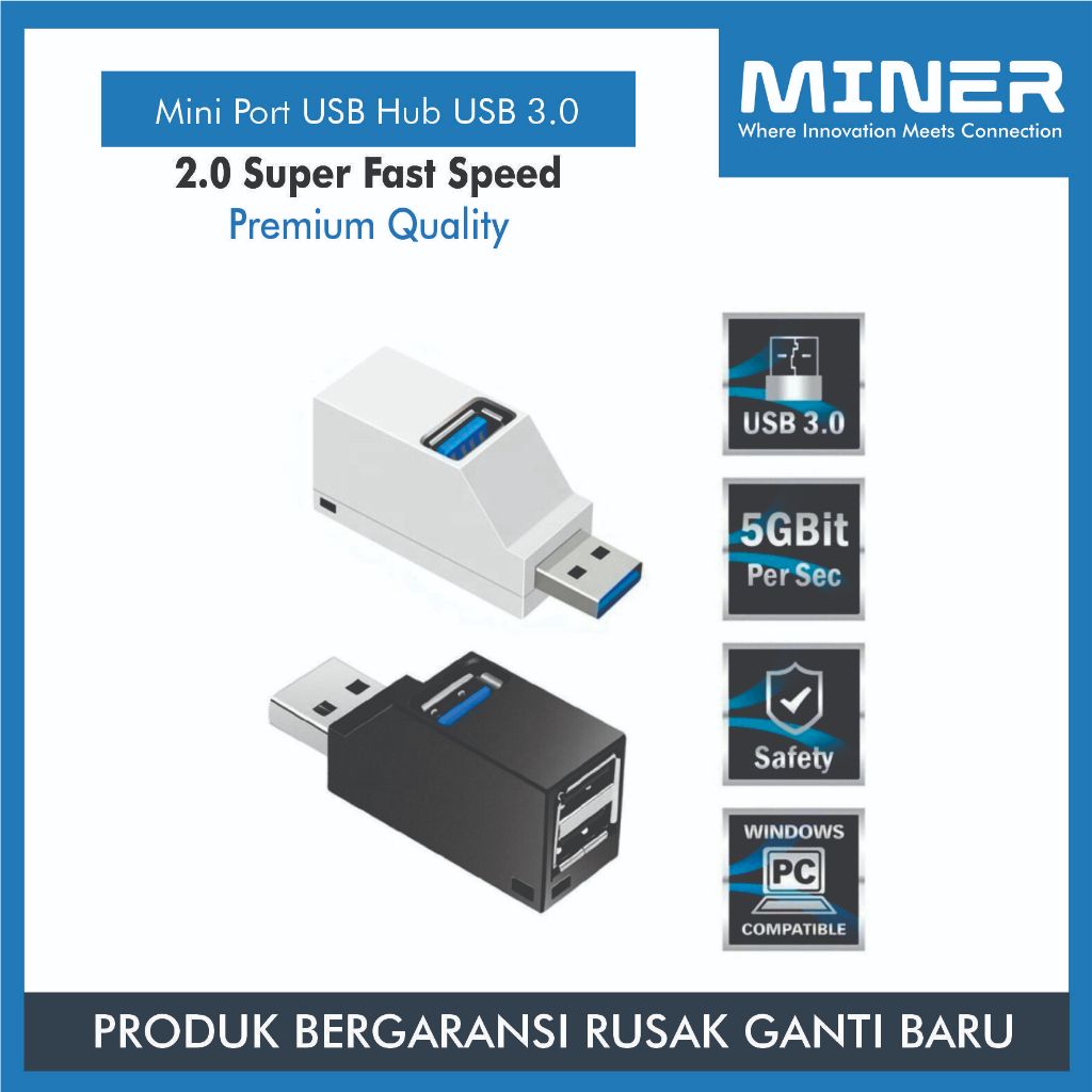 MINER Mini Port USB Hub USB 3.0 2.0 Super Fast Speed Kualitas Premium