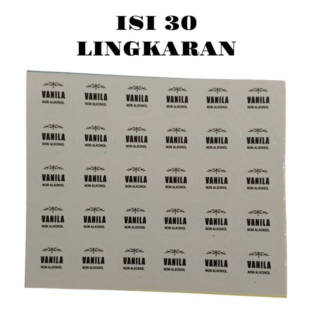 

Stiker VANILLA lembaran - stiker botol- isi 30 lingkaran - stiker label - stiker label custom - stiker roll - cetak stiker label – roll - stiker pengiriman - stiker parfum