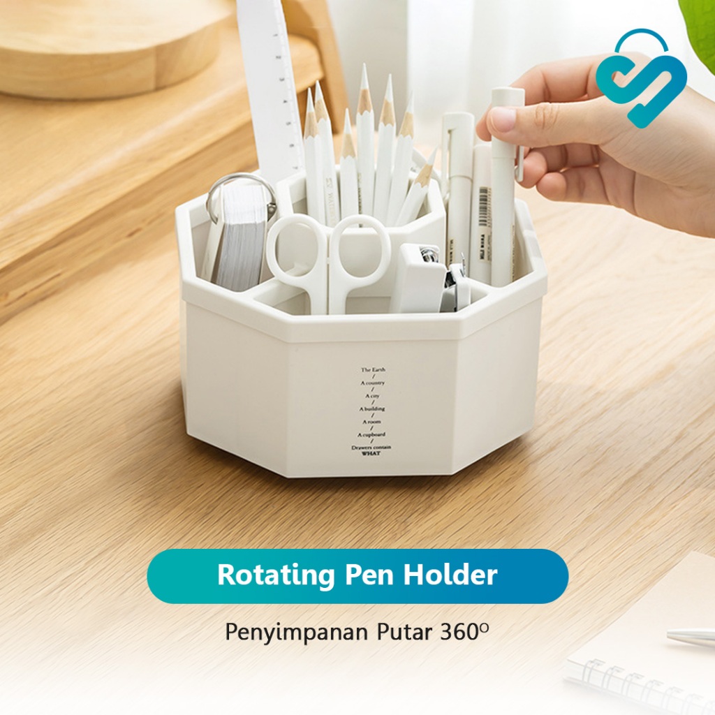 

SH COD Tempat Penyimpanan Serbaguna | Box Alat Tulis & Makeup Putar | Rotating Stationery | 5 Sekat Multifungsi Aesthetic