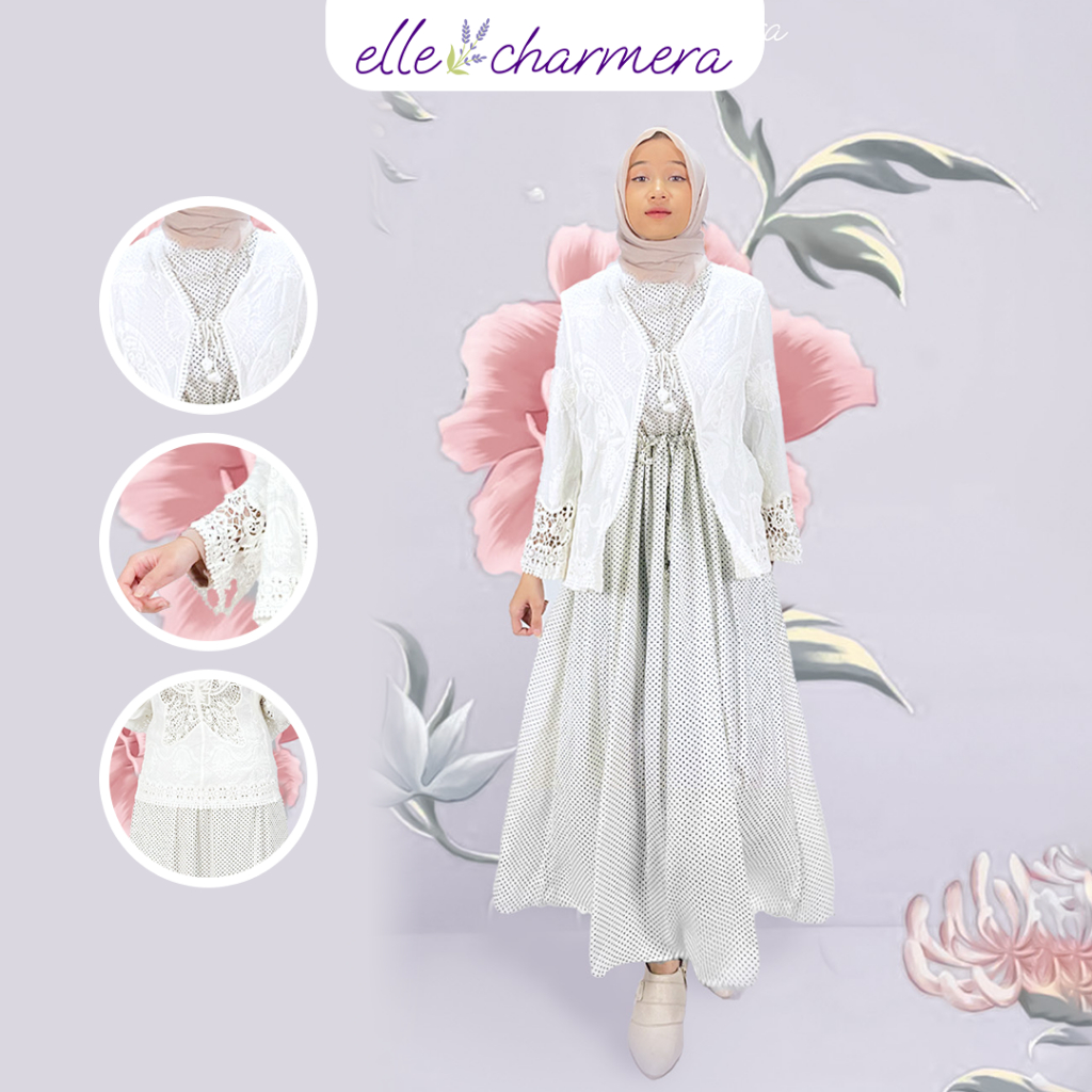 Dress Outer Wanita Loewe Gamis Baju Pesta Pakaian Perempuan Motif Bahan Chiffon And Lace Anggun Eleg