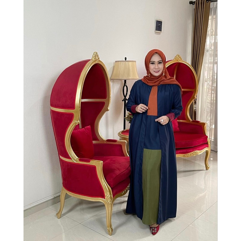 Gamis abaya navy dongker cantik elegant