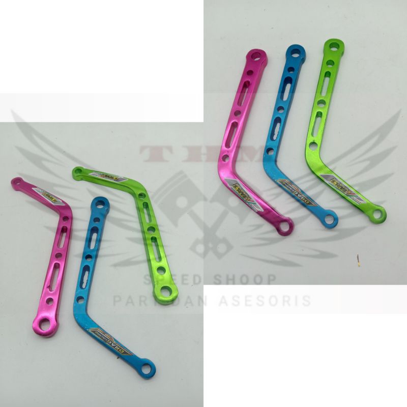 Pangkon knalpot L breket knalpot L almunium cnc motif coak panjang 17cm dari lubang ke lubang