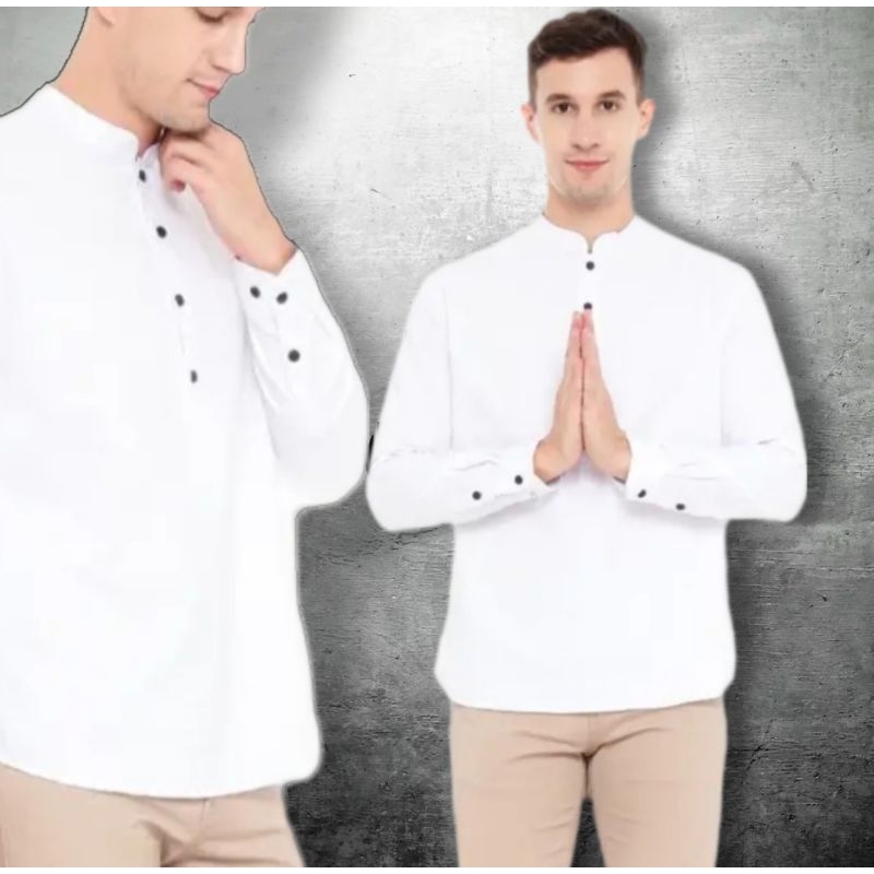 New Arrival Kemeja Koko Pria Lengan Panjang Koko tunik Pria Putih Premium