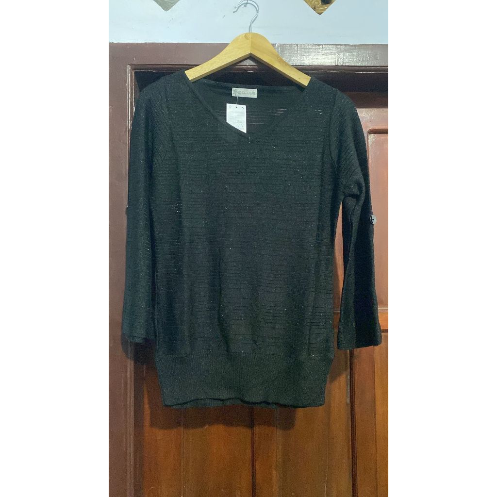 SWEATER RAJUT 22 OCTOBRE HITAM POLOS WANITA