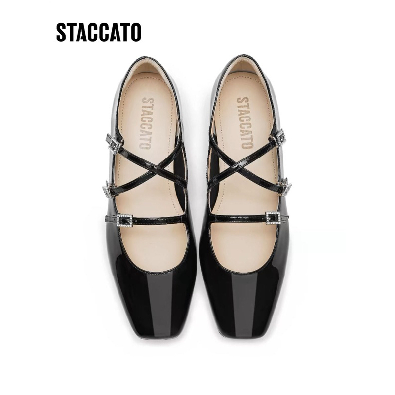 Ter Murah Ready Stock ORIGINAL Staccato EUE04-WHT Women's Flats - White Black Red Putih Hitam Merah 