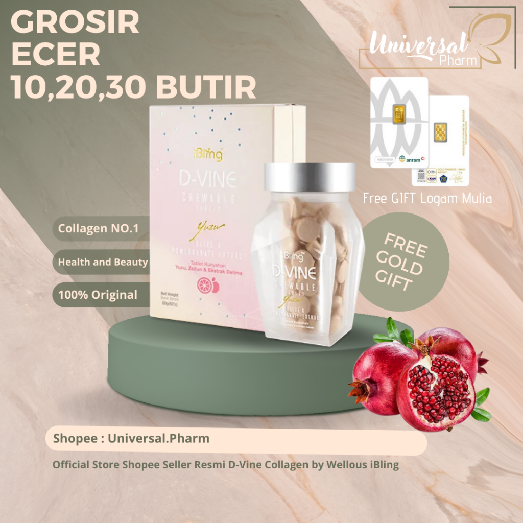 GROSIR ECER DVINE 10,20,30 D VINE COLLAGEN 100% Ori By Wellous iBling Dvine Collagen Original Pemuti