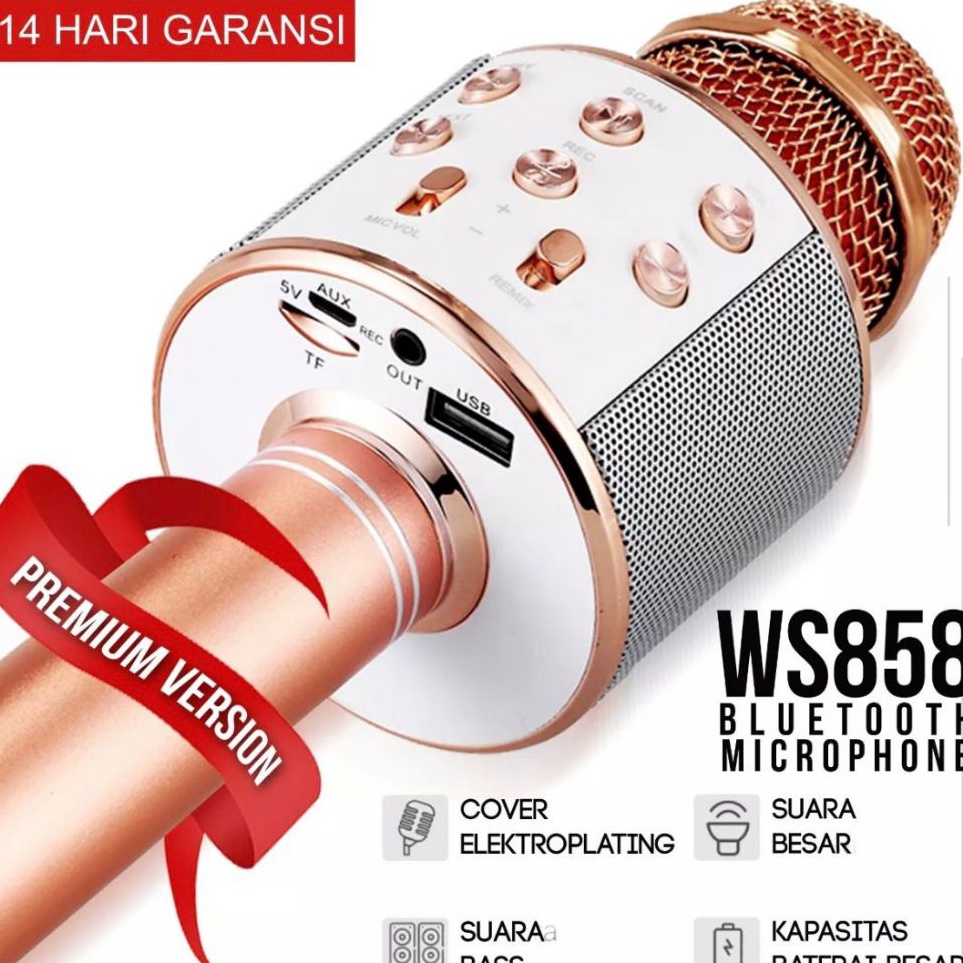 ii WS858 Microphone Karaoke Suara Jernih Mic Bluetooth Speaker Mike ws 858 Mikropon Blutut karaoke w