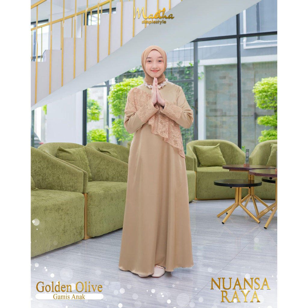 Maetha - Sarimbit Keluarga Lebaran / Gamis Koko Couple / Nuansa Raya Series Golden Olive-Gamis Anak