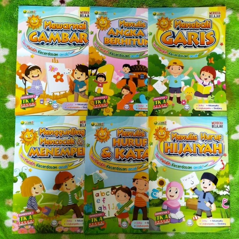 BUKU PAKET TK DAN PAUD ISI 6 BUKU SEMESTER 1 TK A MENULIS HURUF KATA MENEBALI GARIS ANGKA BERHITUNG 
