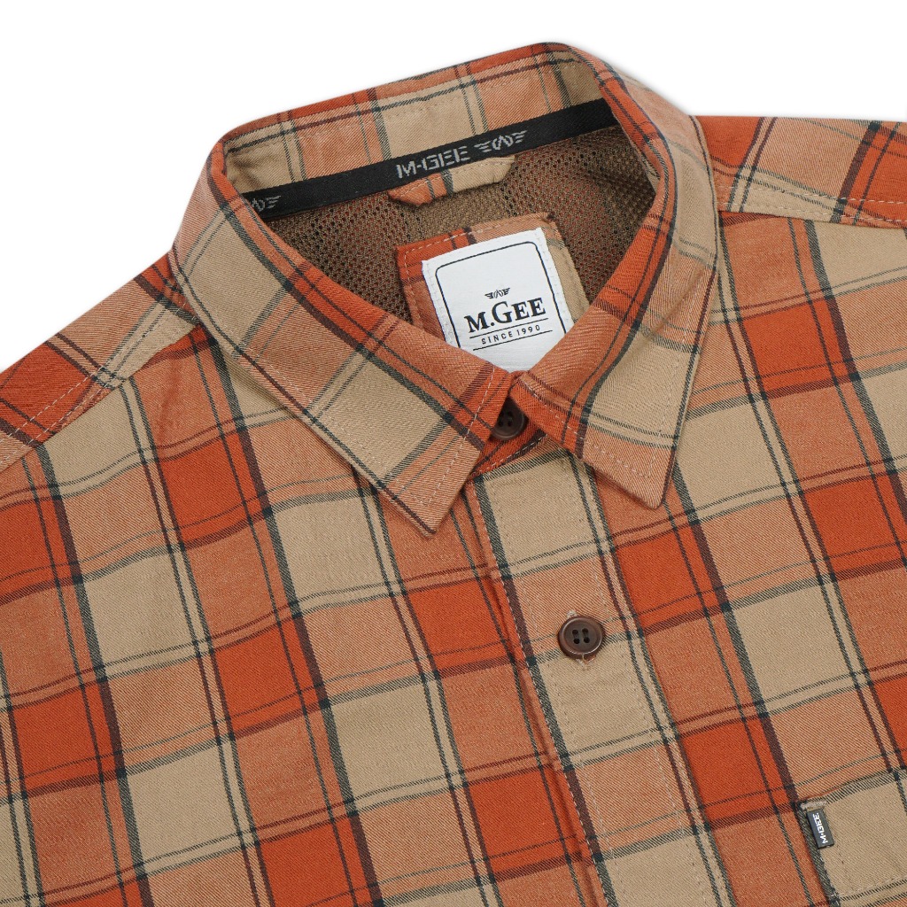 Kemeja Original MGEE - Kemeja Lengan Panjang Kotak-Kotak Original MGEE Texas 022 Orange