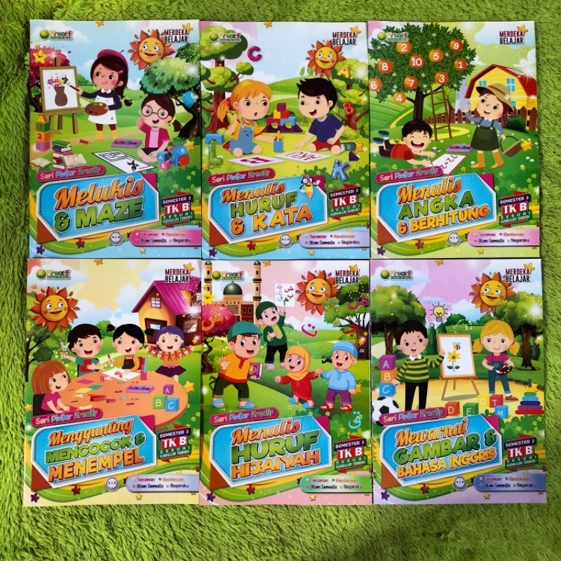 BUKU PAKET TK DAN PAUD ISI 6 BUKU SEMESTER 2 TK B MENULIS HURUF KATA MENEBALI GARIS ANGKA BERHITUNG 
