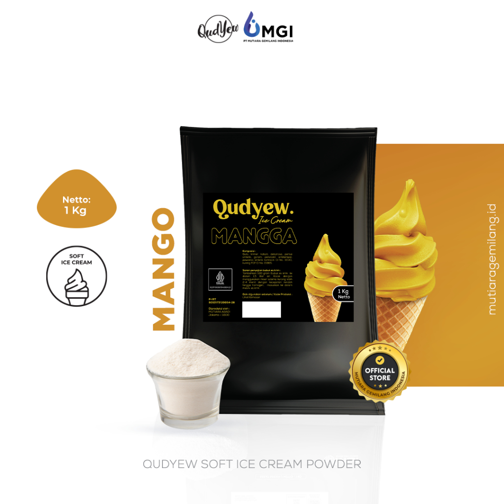 

Mutiaragemilang.id Qudyew Ice Cream Powder Mango 1kg / Bubuk Es Krim Mangga 1kg Premix